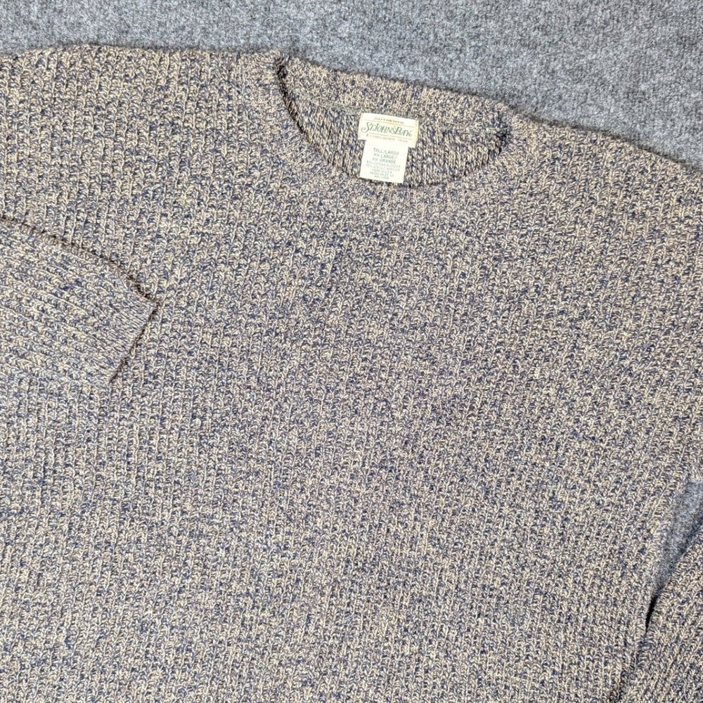Made In USA St Johns Bay Men XXLT Tall Marled Blue Tan Chunky Knit Crewneck